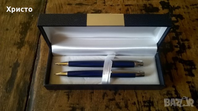 химикалка и молив сребро и синьо, комплект луксозен, снимка 2 - Ученически пособия, канцеларски материали - 27531408