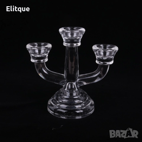 Стъклен троен свещник, снимка 2 - Други стоки за дома - 52902676