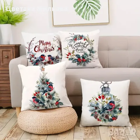 Плюшени коледни калъфки - 4 бр. р-р 45 см. на 45 см., снимка 2 - Възглавници - 48064709