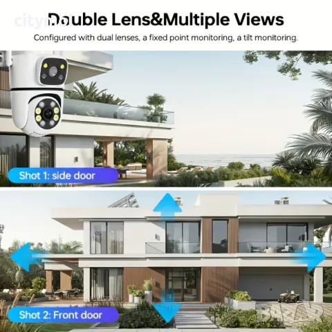 Двойна Smart WiFi безжична IP камера 5MP всяка, FULL-HD нощно виждане, SD карта, снимка 6 - IP камери - 49624820