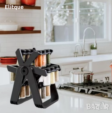 Стилен въртящ се органайзер за подправки,стъклени бурканчета,18 части, снимка 10 - Аксесоари за кухня - 52613646