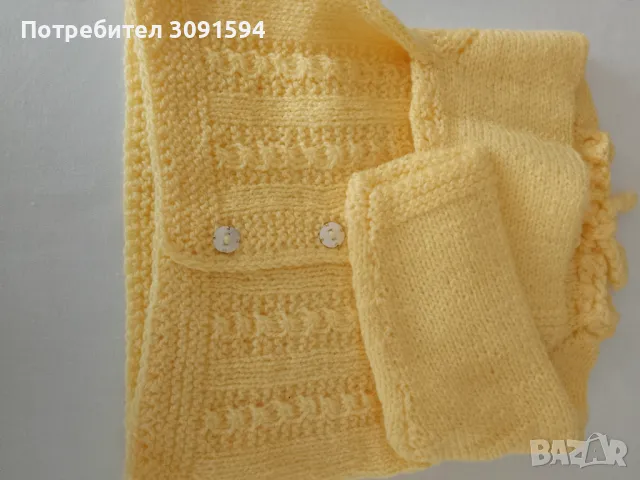 Жълта Ръчно плетена Детска, бебешка жилетка със дълъг ръкав изплетено на качествена прежда, снимка 7 - Комплекти за бебе - 48113083