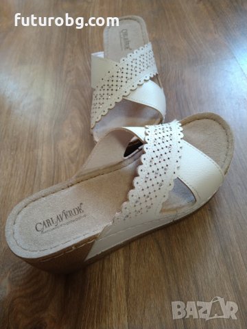 Анатомични дамски бежови чехли на платформа , снимка 4 - Чехли - 33583379