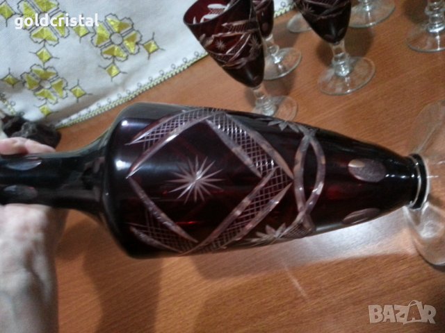 Цветен червен кристал чаши с гарафа, снимка 9 - Антикварни и старинни предмети - 43342861