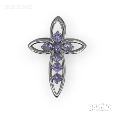 Сребърен кръст 925 със скъпоценни камъни, снимка 2 - Колиета, медальони, синджири - 47289963