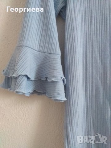 Небесносиня блуза с волани, снимка 3 - Корсети, бюстиета, топове - 37749349