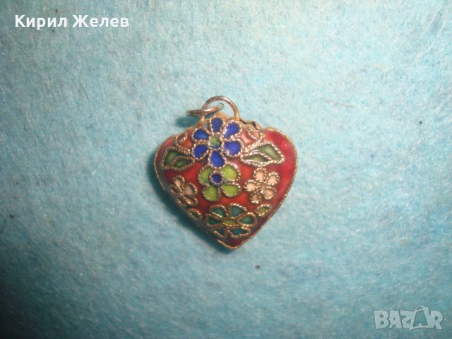 СТАРО ПОЗЛАТЕНО АРТ ДЕКО БРОНЗОВО СЪРЧИЦЕ с КЛЕТЪЧЕН ЕМАЙЛ РЪЧНА РЯДКА ИЗРАБОТКА УНИКАТ 20125, снимка 8 - Антикварни и старинни предмети - 35641863