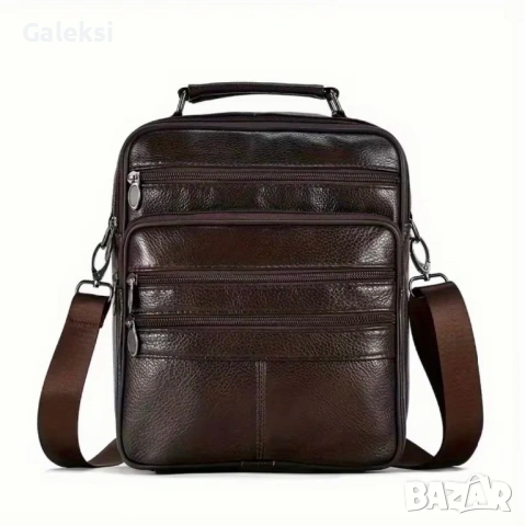 Мъжка дизайнерска ежедневна и стилна чанта с ципове /Кафява естествена кожа! , снимка 3 - Чанти - 53354981