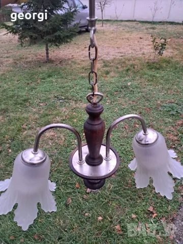 ретро абажур полилей от метал и дърво, снимка 2 - Полилеи - 48211631