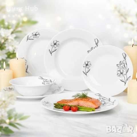 Комплект чинии 24 части с елегантен флорален дизайн, снимка 2 - Чинии - 53598205