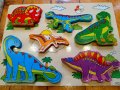Дървен детски пъзел с динозаври., снимка 2