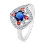 Сребърен пръстен проба 925 със сини червени и прозрачни цирконии, снимка 1 - Пръстени - 43172129