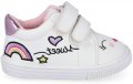 №18-№23, Бебешки обувки за момиче, бели с цветни декорации BUBBLE KIDS
