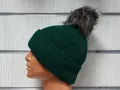 Нова зимна топла дамска шапка Silver Star в зелен цвят с пух/помпон, снимка 4