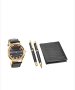 Pierre Cardin - Часовник с кожена каишка, портфейл, химикалка и молив, Черен