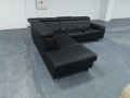 Черен кожен ъглов диван "Boreas" с релаксиращ механизъм, снимка 5