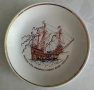 Рядка колекционерска порцеланова малка чиния Военен кораб Хенри VIII Мери Роуз 1510-1545. Англия, снимка 1