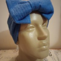 Зимна лента за глава с панделка Синя, снимка 1 - Шапки - 38639457