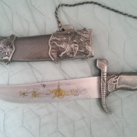 Нож-луксозен с инкрустирани слонове и гравюри, снимка 1 - Ножове - 43788174