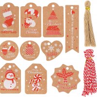 Нови Намалени Коледни хартиени етикети 100 броя за подаръци декорация, снимка 1 - Други - 39371889