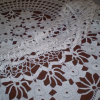  Винтидж ръчно плетена бяла памучна покривка за маса , снимка 8 - Антикварни и старинни предмети - 35656016