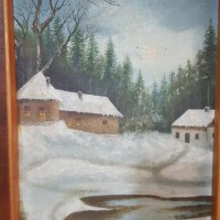 Стара картина-Зимен пейзаж, снимка 2 - Антикварни и старинни предмети - 27600158