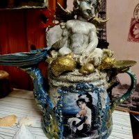 Уникален свещник или бижутерка от чайник ,миди и ангели Mermaid , снимка 1 - Декорация за дома - 38638110