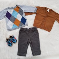 Пуловер и жилетка H&M, ватиран панталон и буйки 3-6 месеца , снимка 1 - Комплекти за бебе - 38667624