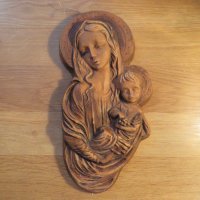   Старинно керамично пано на  Богородица, Дева Мария, Светата майка, майката на Исус - нека Светата , снимка 1 - Декорация за дома - 35483145