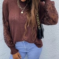 Дамски едноцветен шикозен пуловер с отворени шевове, 2цвята - 023, снимка 9 - Блузи с дълъг ръкав и пуловери - 40052302