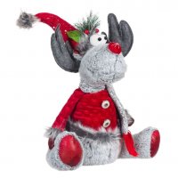Коледна декоративна фигура Седящ северен елен, Червен костюм, Шапка с пайети , снимка 2 - Декорация за дома - 34743738
