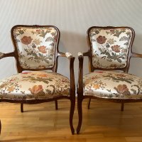 Двойка антикварни кресла Fleurs de Versaille в стил Луи XV, кабриолет (Cabriolet), снимка 1 - Антикварни и старинни предмети - 43356232