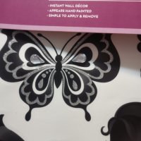Момиче фея пеперуда в черно с камъчета стикер лепенка за стена мебел детска стая декор самозалепващ, снимка 2 - Други - 37054366