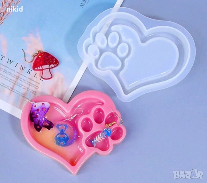 Сърце с лапа лапичка силиконов молд форма фондан шоколад гипс смола декор купичка, снимка 1