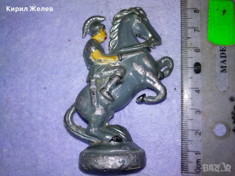 СТАРО ОЛОВНО ВОЙНИЧЕ РИМСКИ КОННИК КАВАЛЕРИСТ ВОИН ФИГУРКА от ШАХ - КОН Ръчно ОЦВЕТЕНА РЯДКА 41384, снимка 1