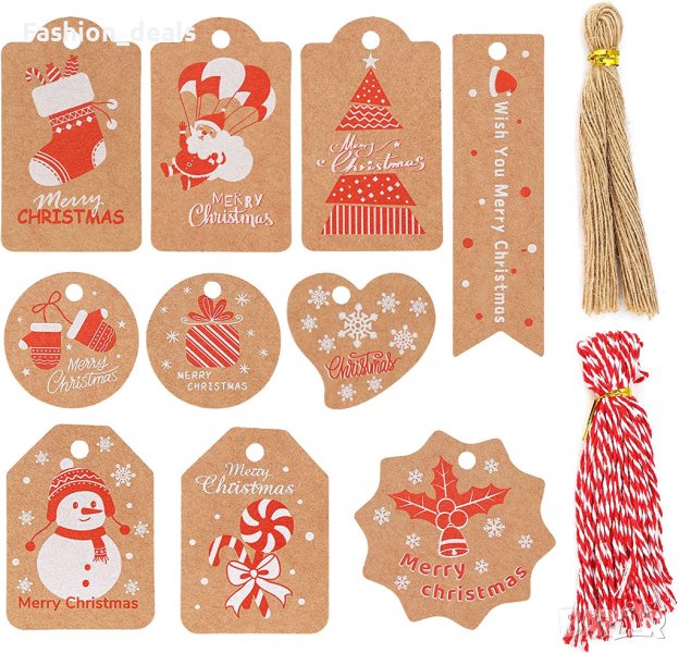 Нови Намалени Коледни хартиени етикети 100 броя за подаръци декорация, снимка 1