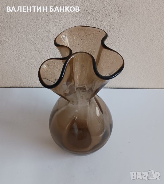Стилна ваза от кафяво стъкло, снимка 1
