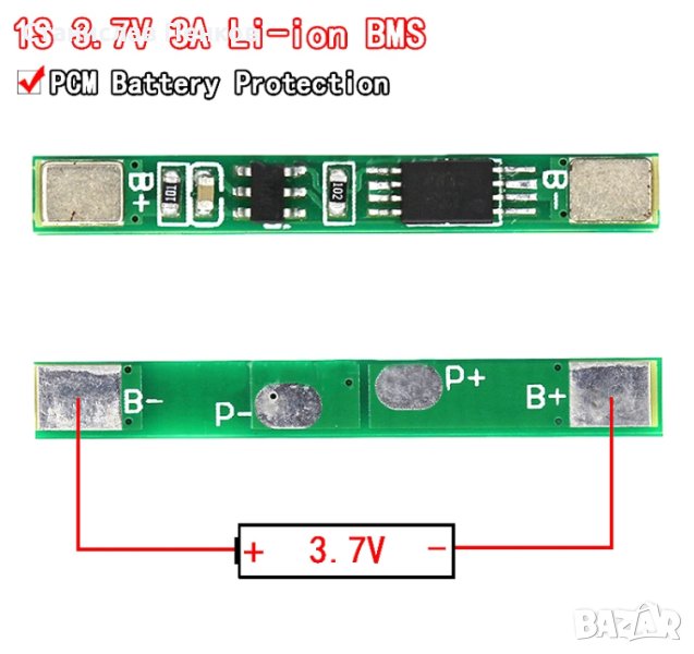 1S 3.7V 3A литиево-йонна BMS PCM защитна платка за батерия pcm  18650, снимка 1