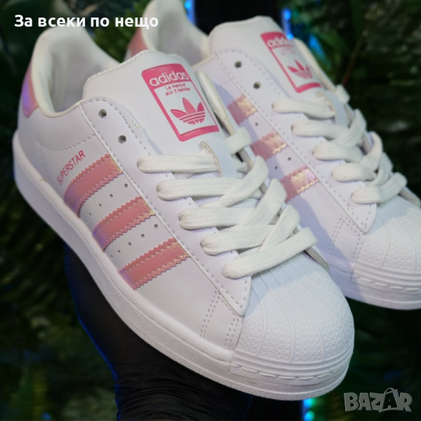Adidas Superstar Дамски Маратонки С Кутия👟Дамски Спортни Обувки Бели С Розови Ленти SM-112, снимка 1