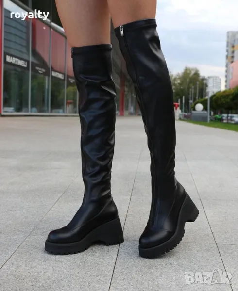 Чизми на платформа - черна кожа, снимка 1
