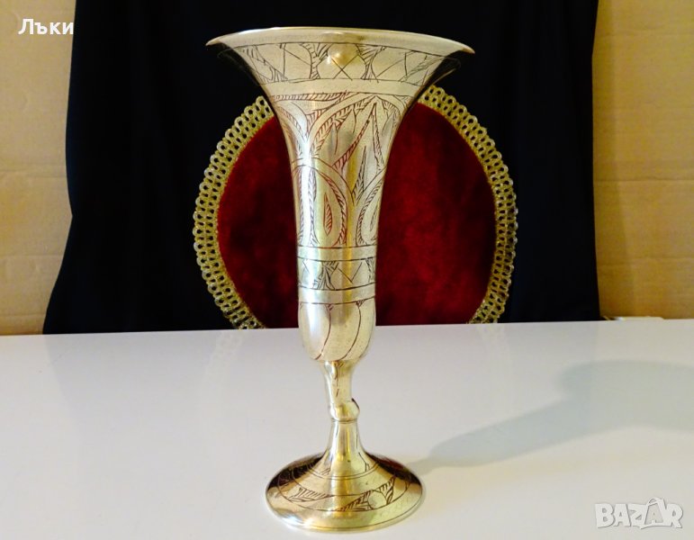 Бронзов бокал,рог виночерпец,клетъчен емайл,500 гр. , снимка 1