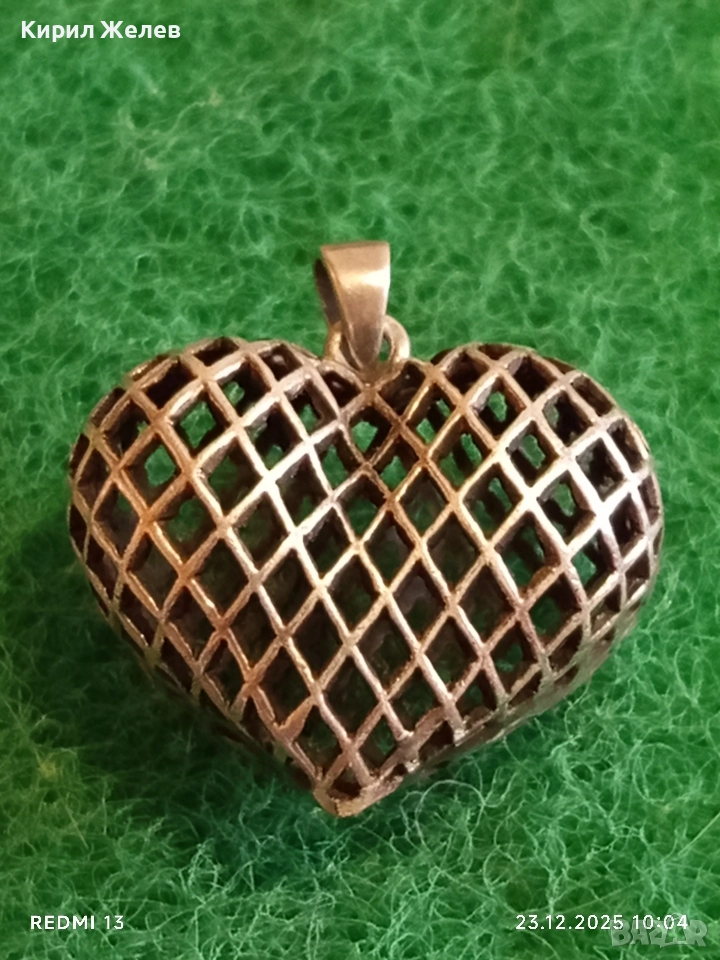 Арт сърцевиден сребърен медальон пендант финна ръчна изработка 40194, снимка 1