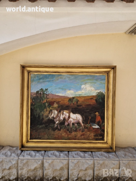 Майсторска огромна антикварна авторска картина масло върху платно , снимка 1