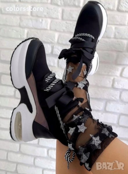 Кецове на платформа - черни с бяло ходило - SC1, снимка 1