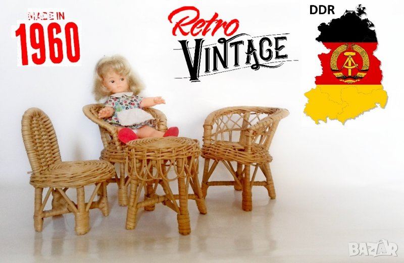 Мебелни миниатюри , мебели за кукли - естествен ратан, снимка 1