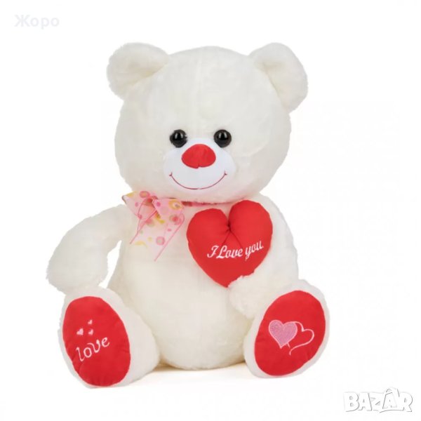 Плюшено бяло мече за Св. Валентин 47см-46916, снимка 1