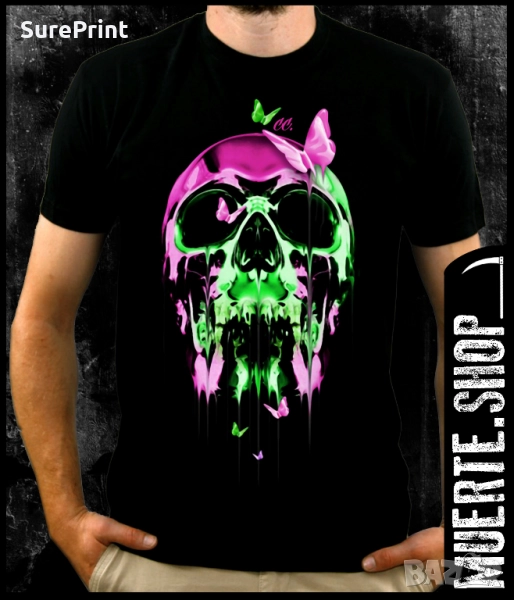 Черна тениска с щампа MELTED SKULL, снимка 1