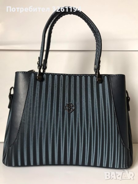дамска кожена чанта НОВА – тъмно синя, снимка 1
