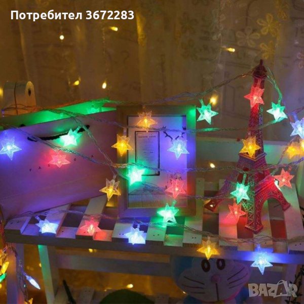 Светещи коледни LED лампички със звездички с щепсел, снимка 1