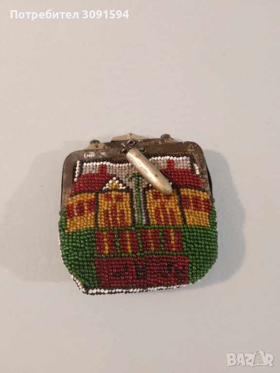  Много рядко Антично османско портмоне ,със куршум -  затворнически мъниста Стъклени пясъчни мъниста, снимка 1